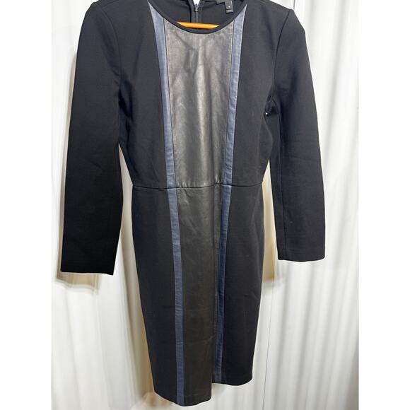 J Crew Leather Panel Dress Bodycon Stretch Zip Cuffs In Black Womens Size 8 - Picture 2 of 12